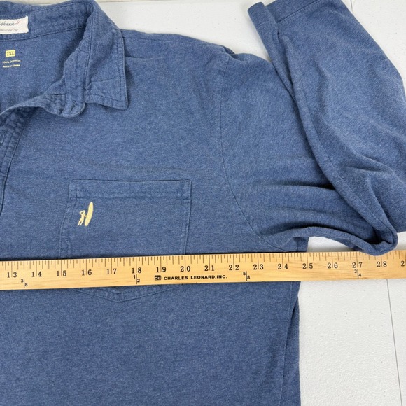 Johnnie-O Mens 2XL Long Sleeve Polo Shirt Heather Blue Cotton Surfer Logo Pocket - Picture 3 of 9